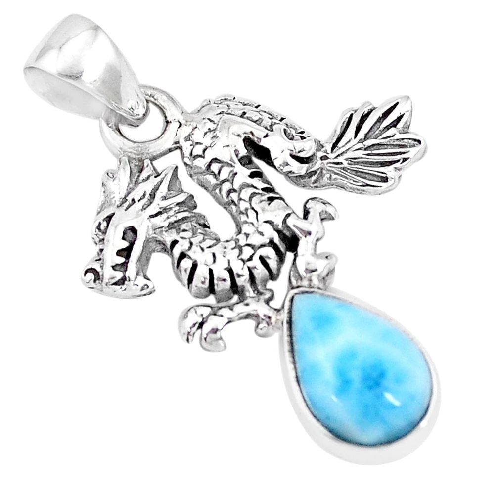 4.74cts natural blue larimar 925 sterling silver dragon pendant jewelry p10221