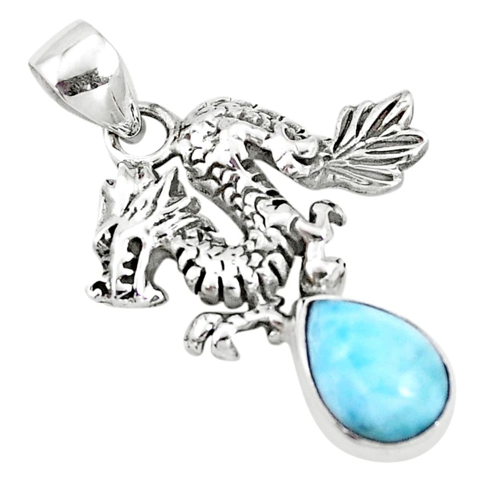 2.41cts natural blue larimar 925 sterling silver dragon pendant jewelry p10223