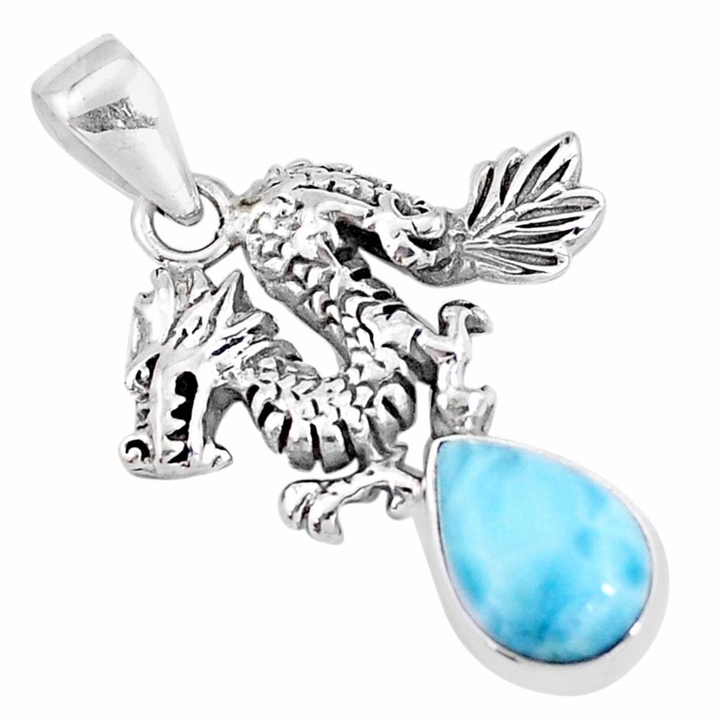 4.29cts natural blue larimar 925 sterling silver dragon pendant jewelry p10225