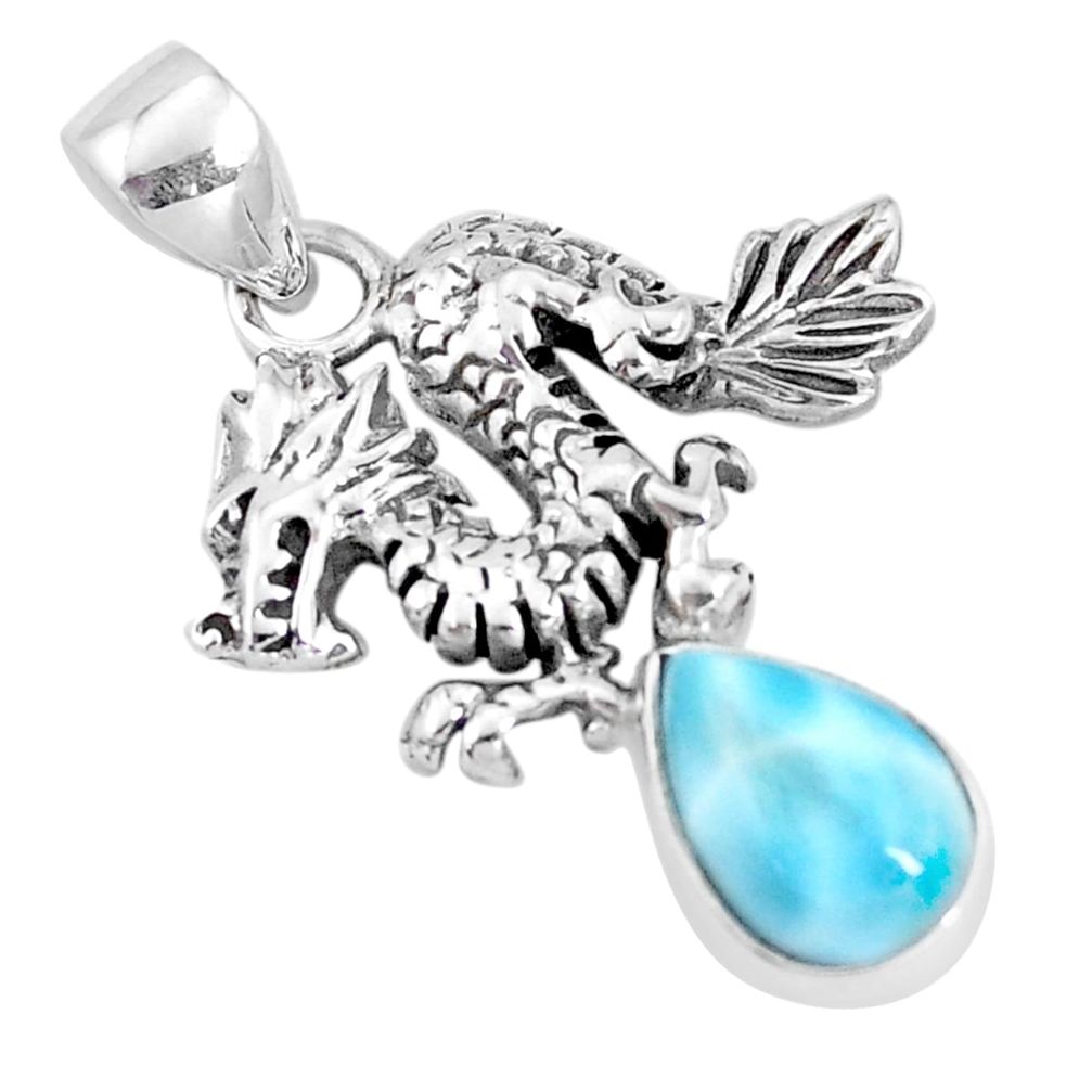 4.52cts natural blue larimar 925 sterling silver dragon pendant jewelry p10228