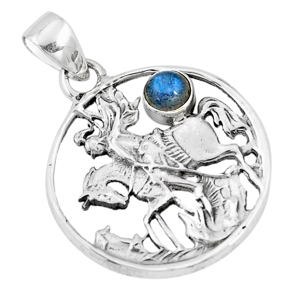 1.10cts natural blue labradorite 925 sterling silver horse pendant p10257
