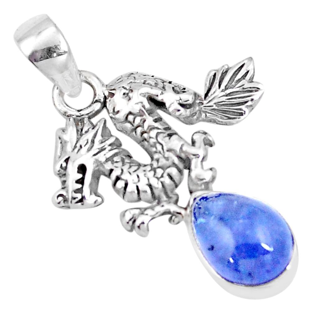 2.44cts natural blue tanzanite 925 sterling silver dragon pendant jewelry p10266