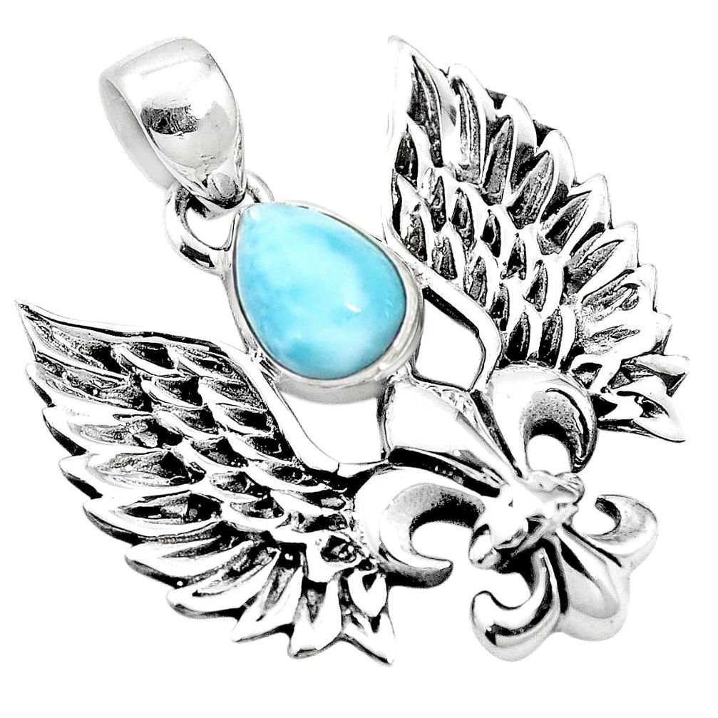 3.16cts natural blue larimar 925 silver feather charm pendant jewelry p10272