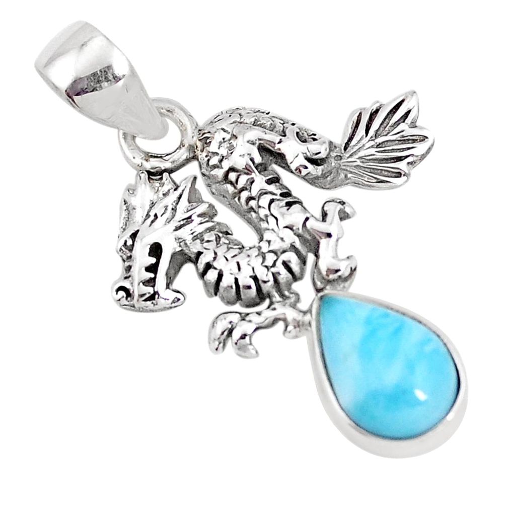 4.94cts natural blue larimar 925 sterling silver dragon pendant jewelry p10283
