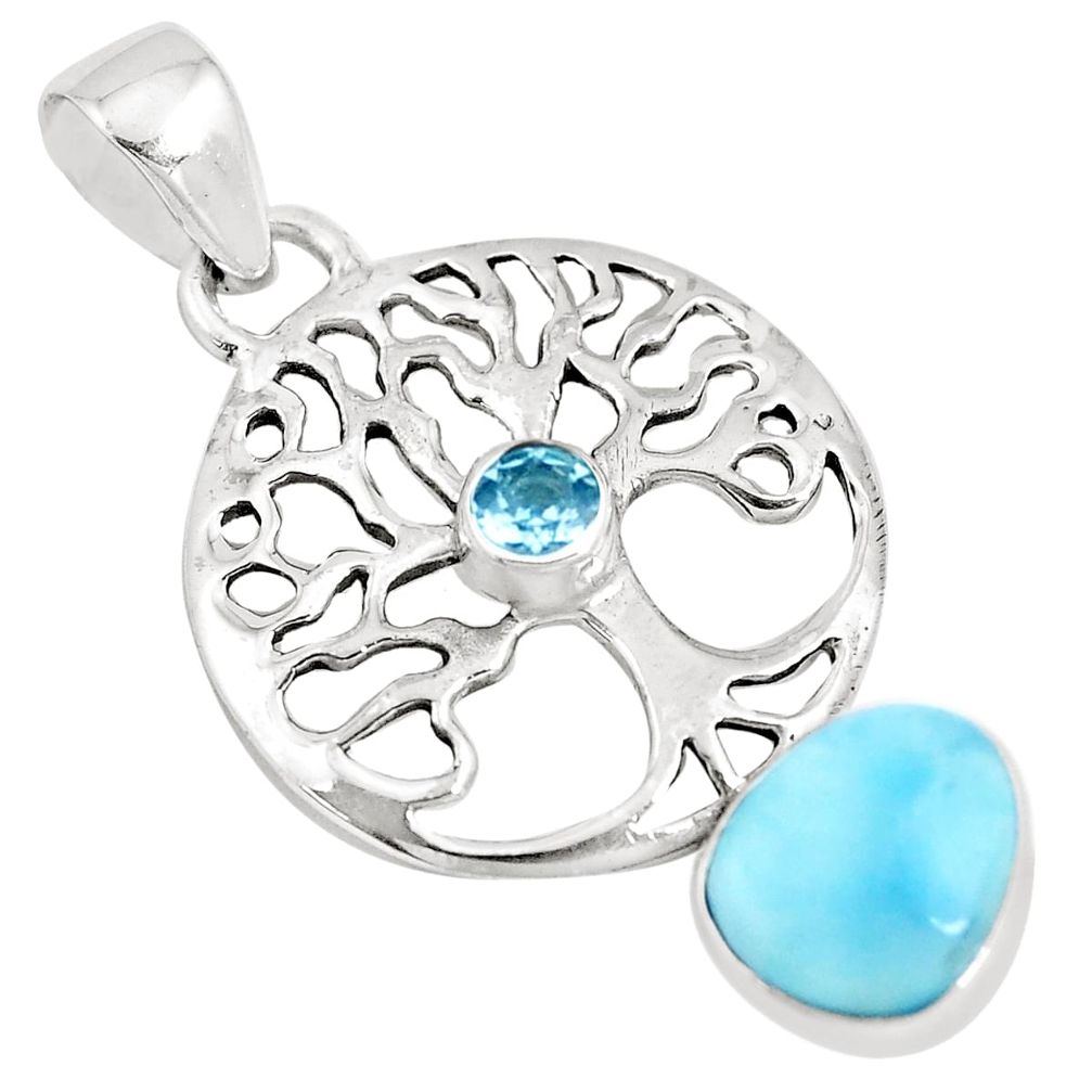 925 silver 4.06cts natural blue larimar topaz tree of life pendant p10284