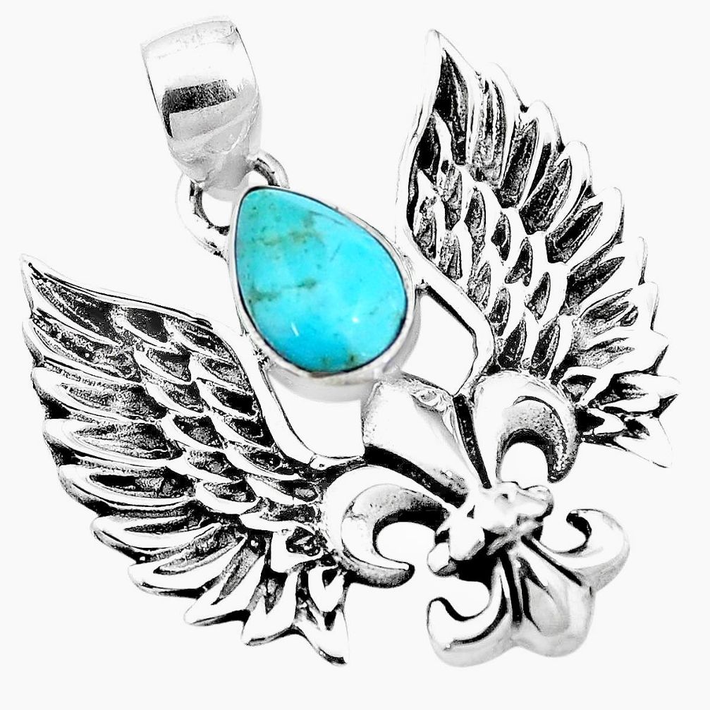 2.07cts green arizona mohave turquoise 925 silver feather charm pendant p10285