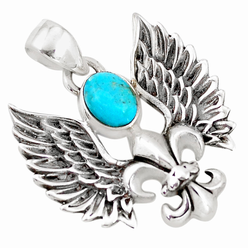 1.88cts green arizona mohave turquoise 925 silver feather charm pendant p10286