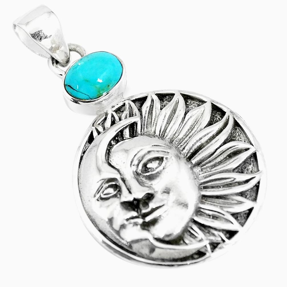 Green arizona mohave turquoise 925 silver crescent moon star pendant p10287