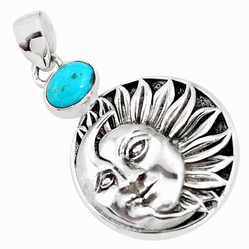 Green arizona mohave turquoise 925 silver crescent moon star pendant p10288