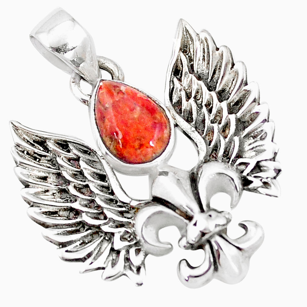 1.94cts red copper turquoise 925 silver feather charm pendant jewelry p10296