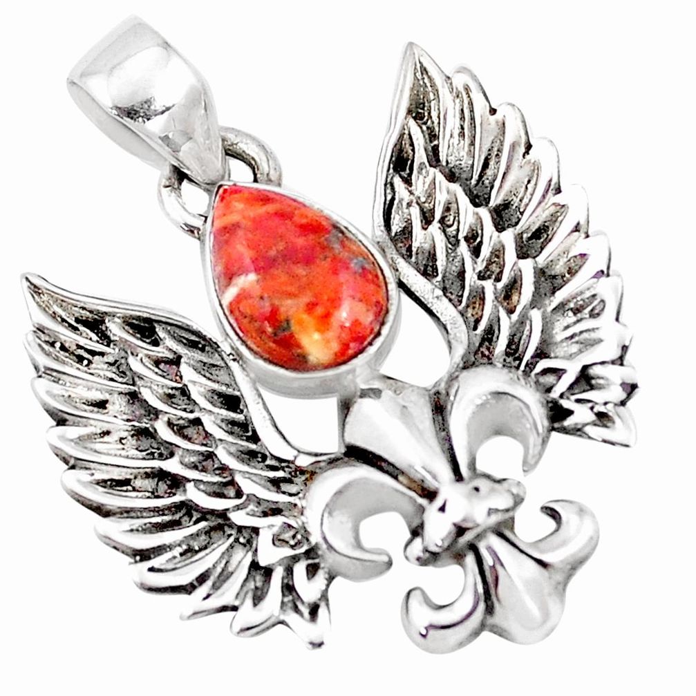 2.07cts red copper turquoise 925 silver feather charm pendant jewelry p10297