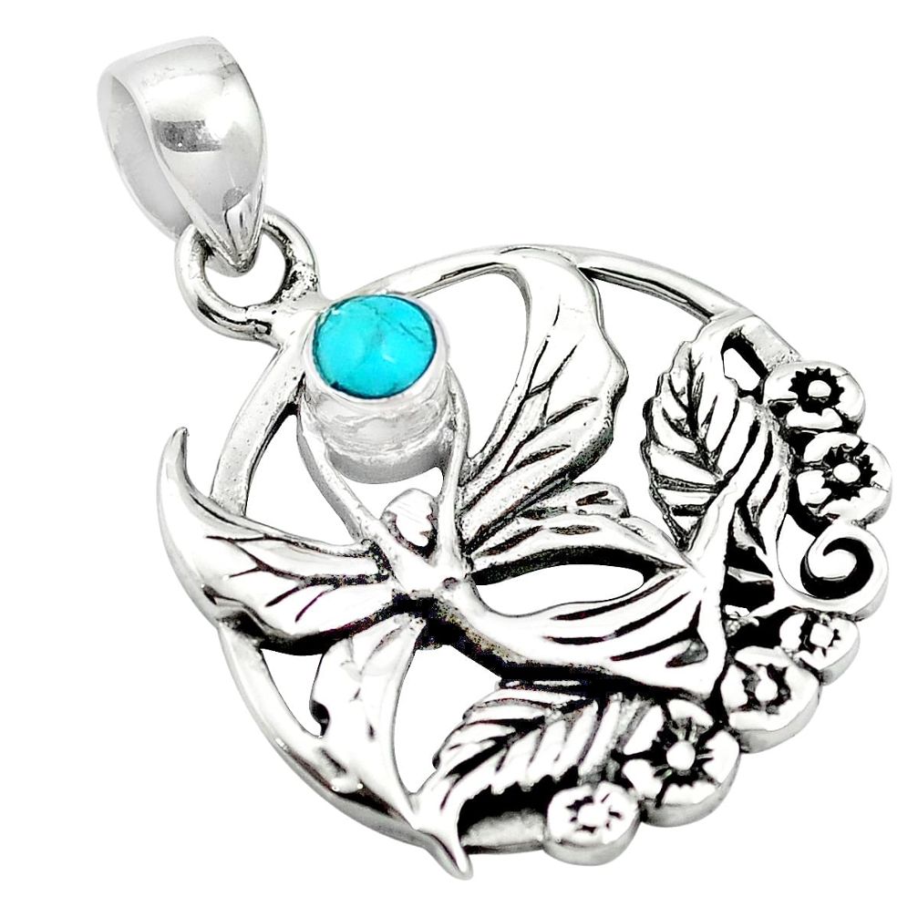 925 silver green arizona mohave turquoise angel wings fairy pendant p10308