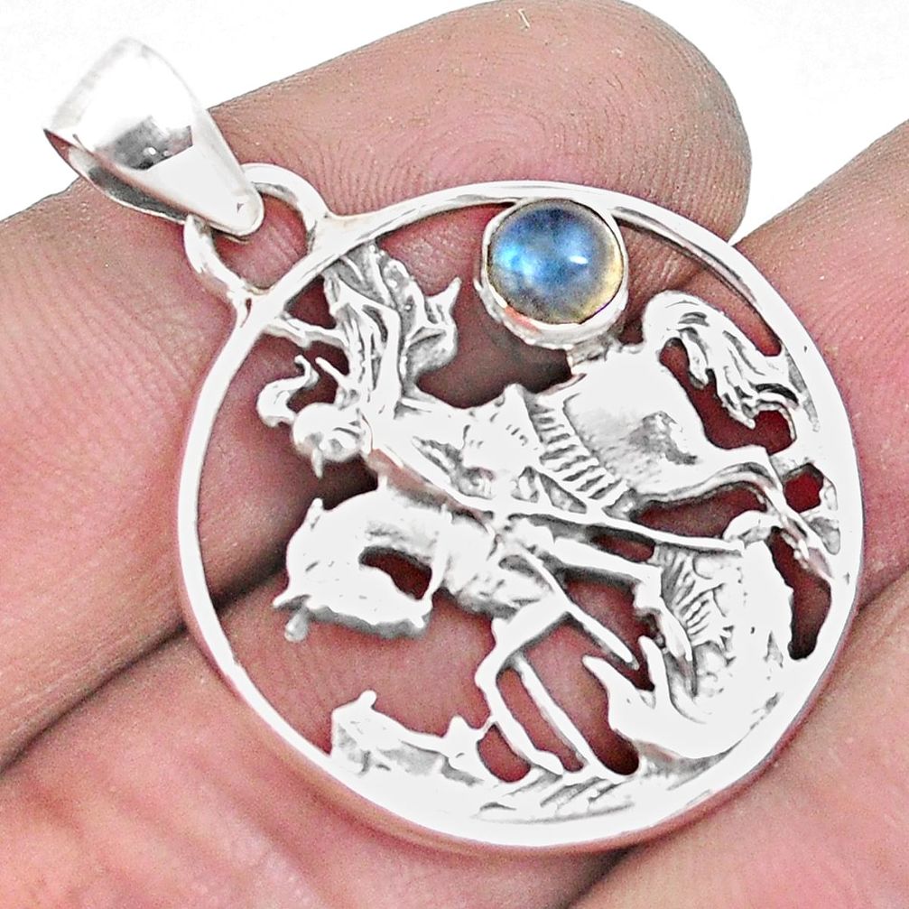 0.93cts natural blue labradorite 925 sterling silver horse pendant p10325