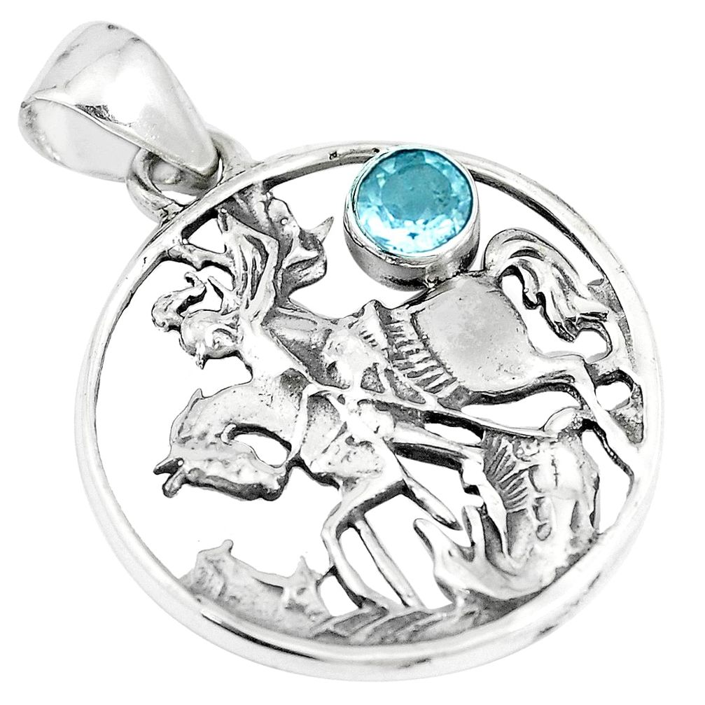 0.93cts natural blue topaz 925 sterling silver horse pendant jewelry p10326