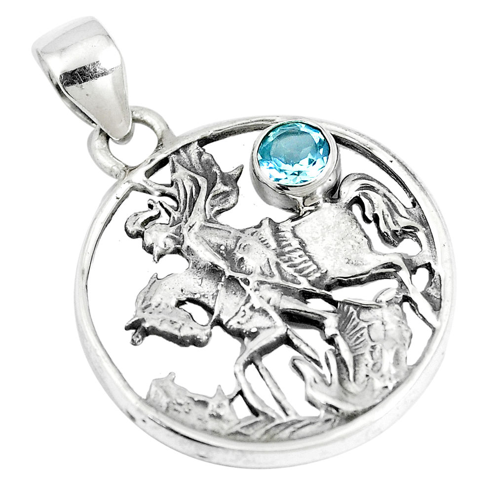 1.00cts natural blue topaz 925 sterling silver horse pendant jewelry p10329