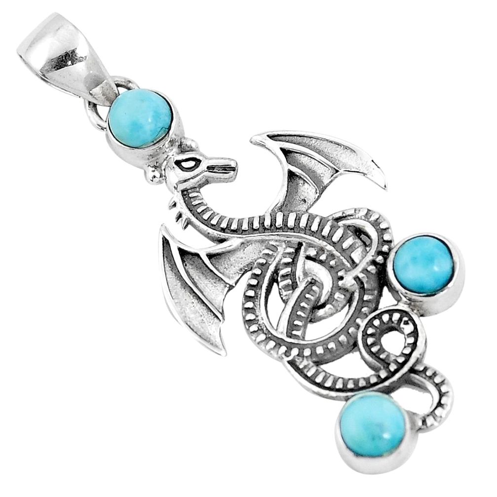 2.63cts natural blue larimar 925 sterling silver dragon pendant jewelry p10334