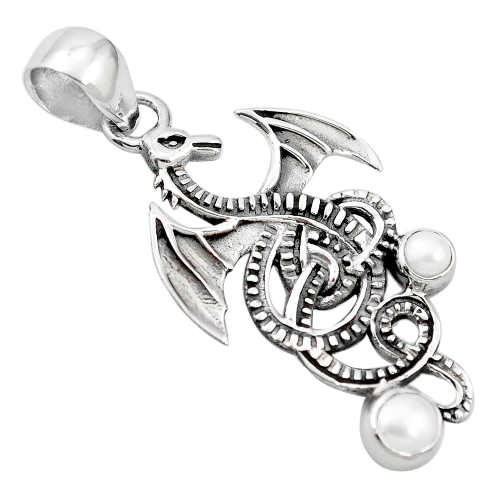 925 sterling silver 2.27cts natural white pearl dragon pendant jewelry p10340