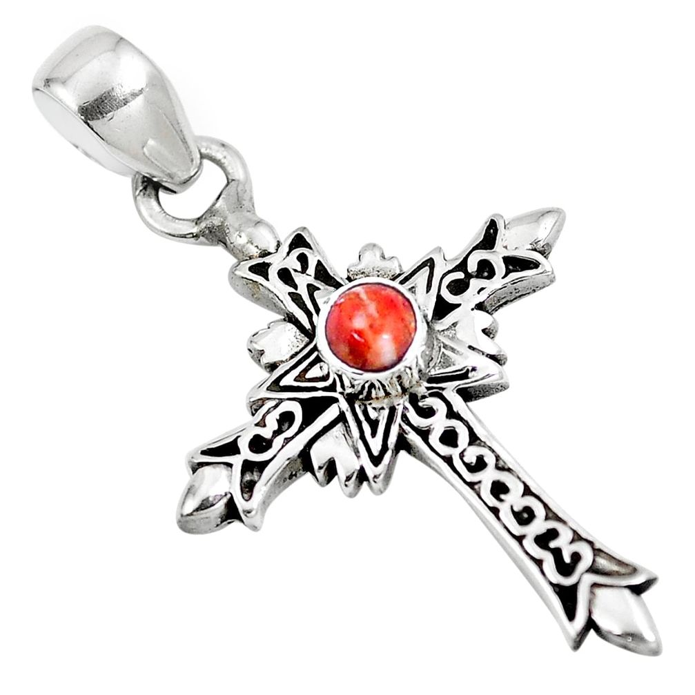 0.49cts red copper turquoise 925 sterling silver holy cross pendant p10349