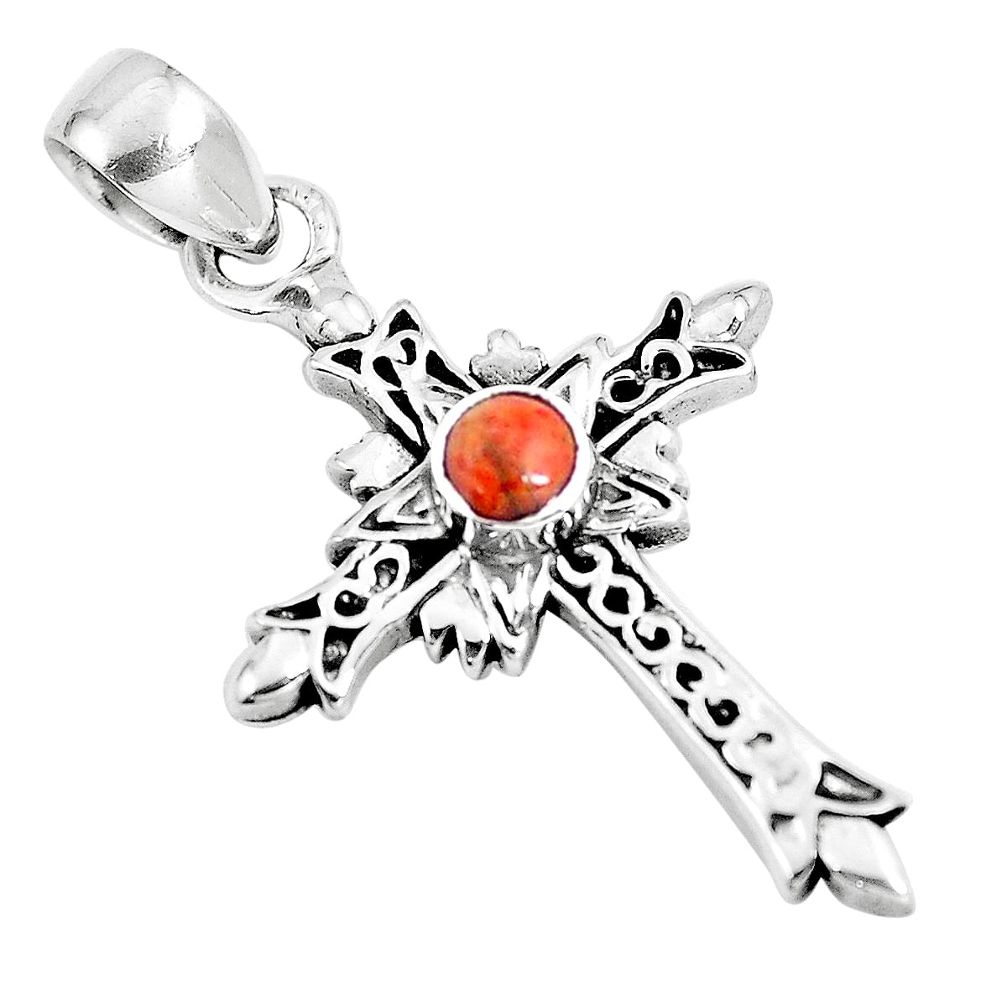 0.48cts red copper turquoise 925 sterling silver holy cross pendant p10350