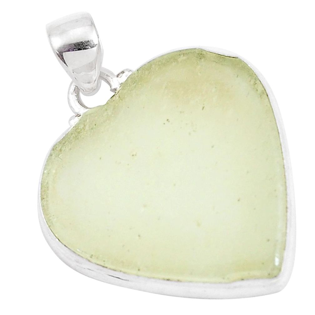 19.23cts natural libyan desert glass heart 925 sterling silver pendant p10385