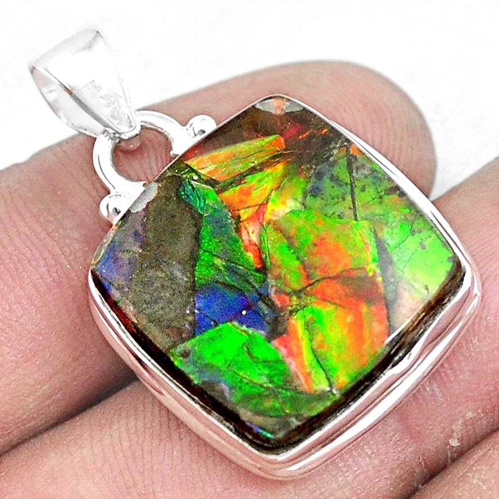 17.55cts natural multi color ammolite (canadian) 925 silver pendant p10425