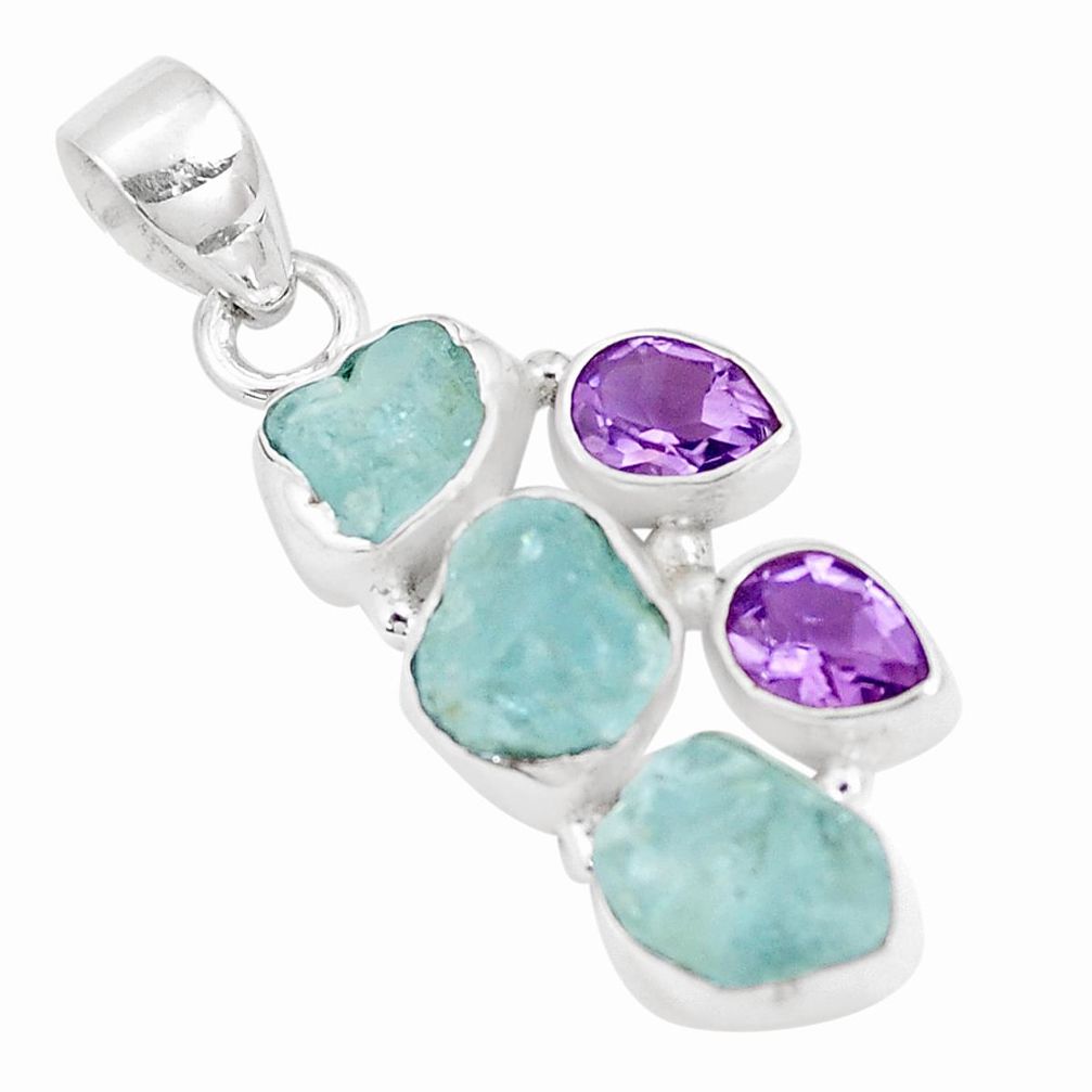 12.07cts natural aqua aquamarine rough amethyst 925 silver pendant p10517