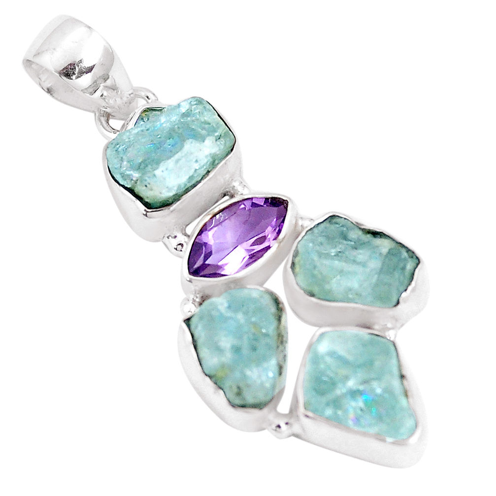 15.76cts natural aqua aquamarine rough amethyst 925 silver pendant p10520