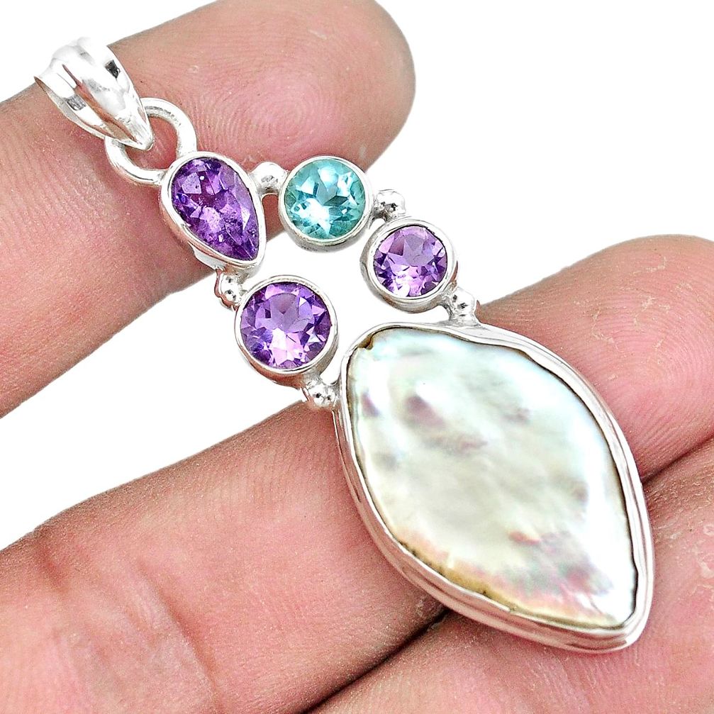 20.65cts natural white pearl amethyst topaz 925 sterling silver pendant p10574