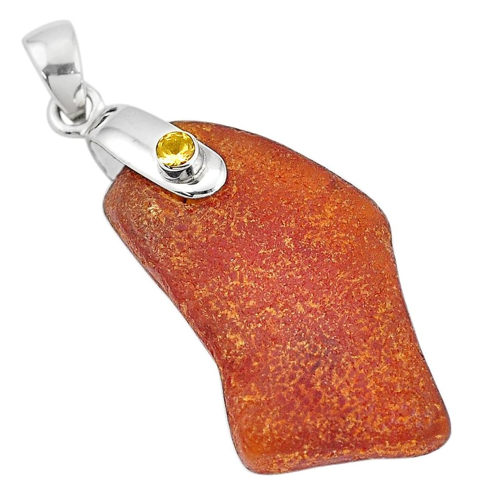 15.31cts natural yellow amber bone citrine 925 sterling silver pendant p10585