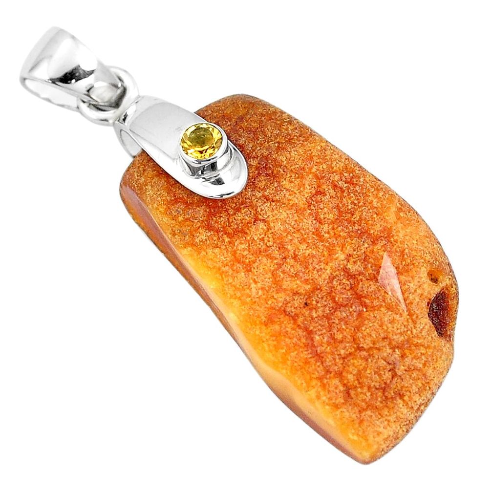 16.04cts natural yellow amber bone citrine 925 sterling silver pendant p10586