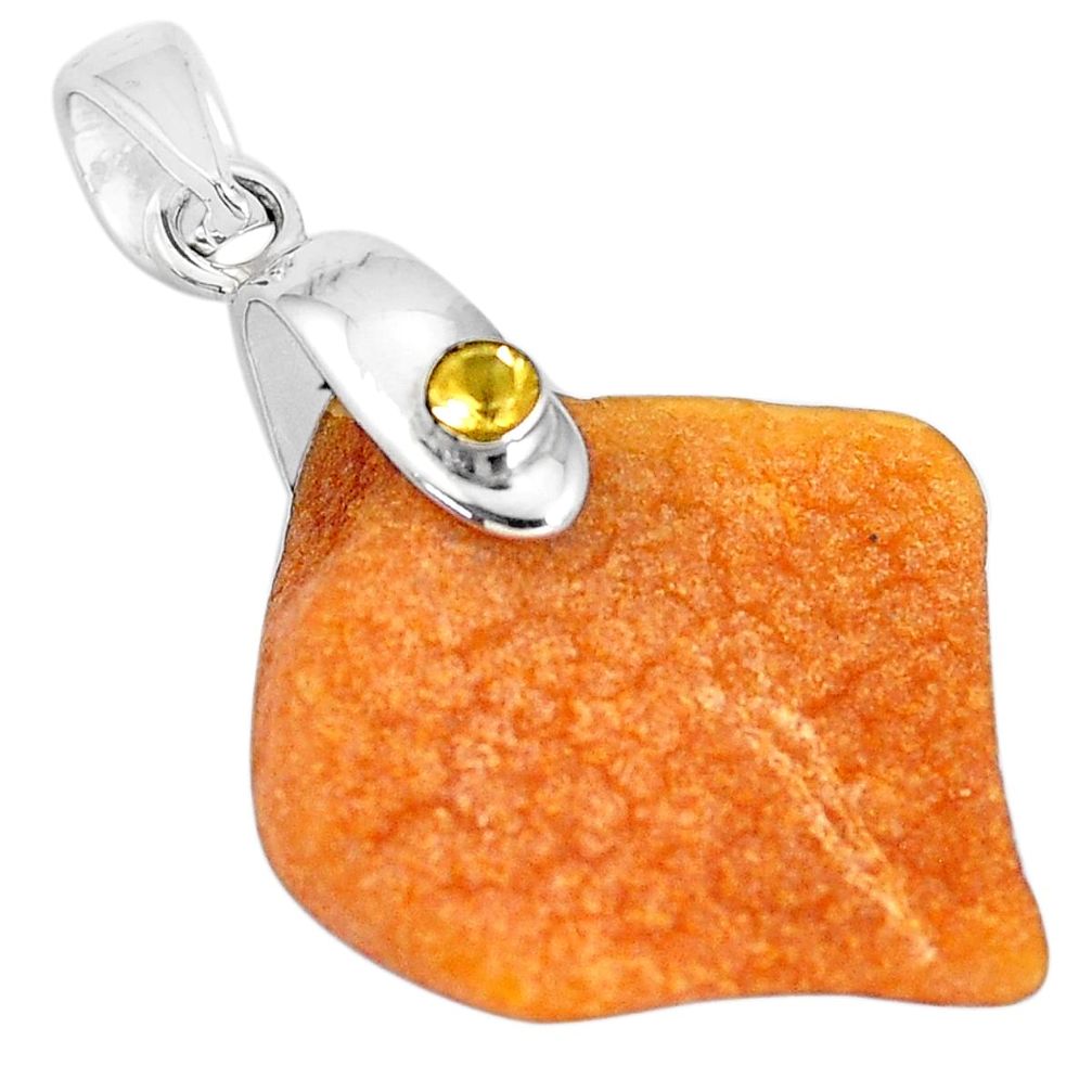 13.66cts natural yellow amber bone citrine 925 sterling silver pendant p10588