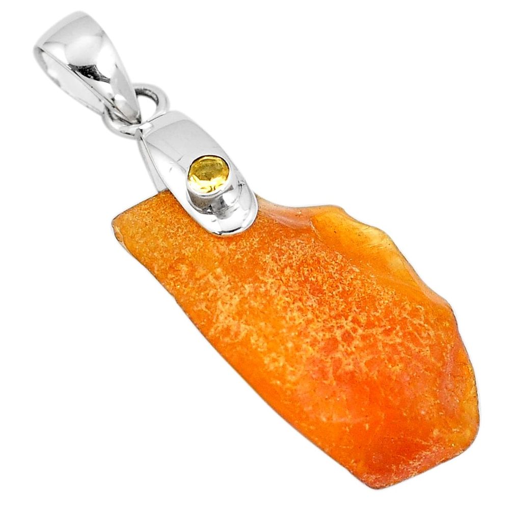 11.86cts natural yellow amber bone citrine 925 sterling silver pendant p10589