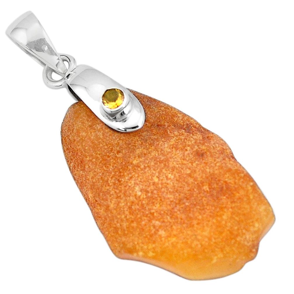 925 sterling silver 15.31cts natural yellow amber bone citrine pendant p10591