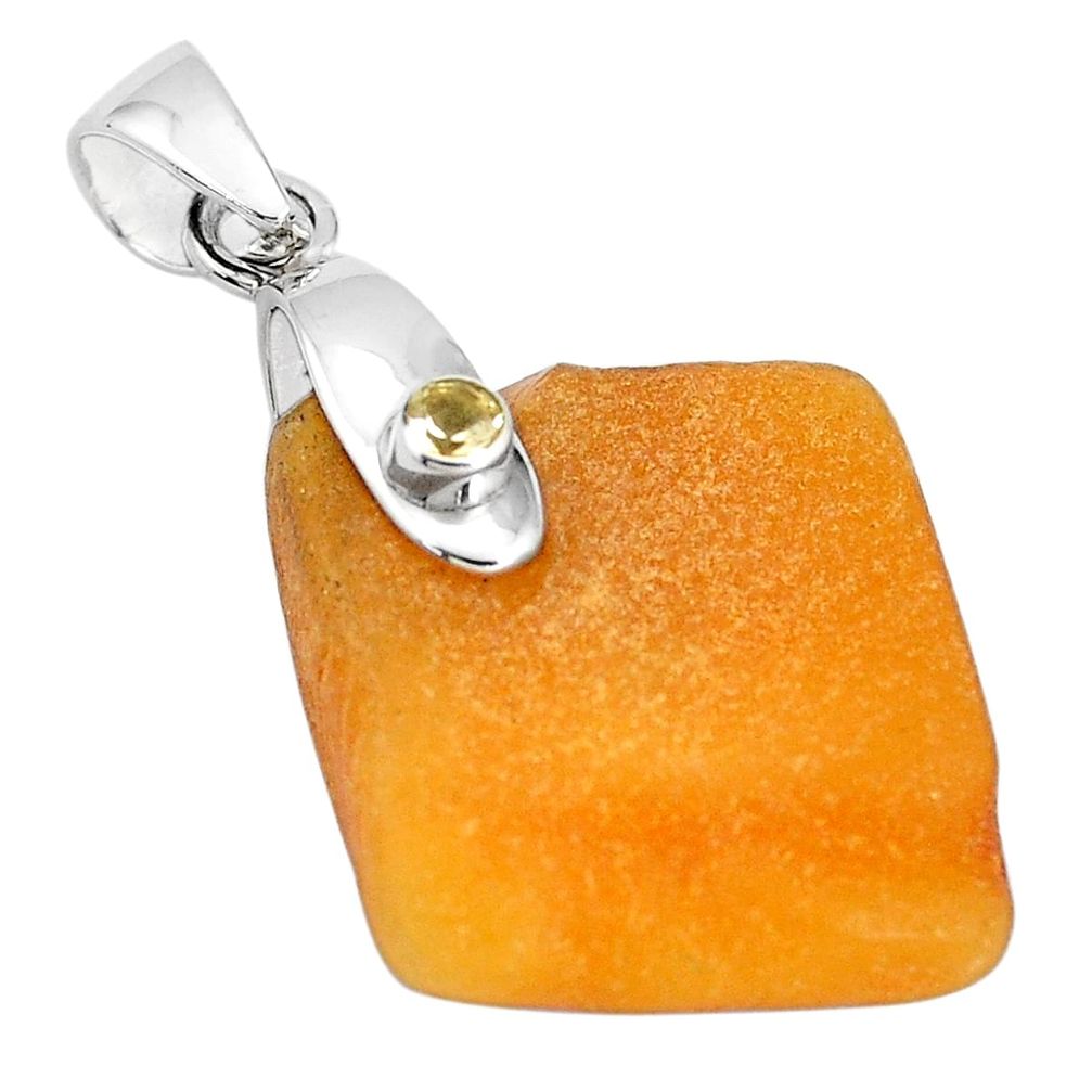 15.34cts natural orange baltic amber citrine 925 sterling silver pendant p10593