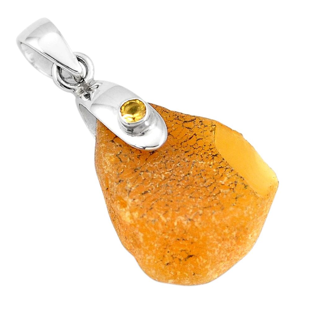 11.77cts natural yellow amber bone citrine 925 sterling silver pendant p10594