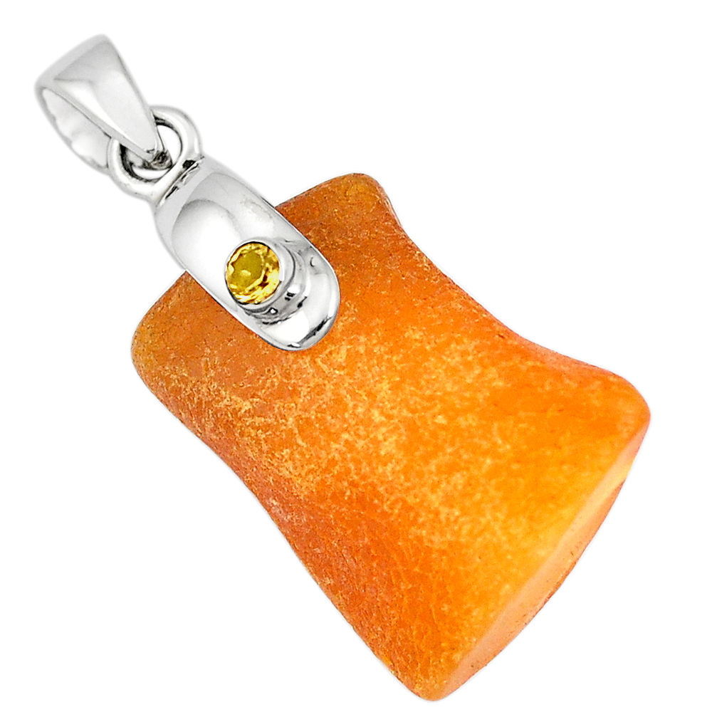 925 sterling silver 12.26cts natural orange baltic amber citrine pendant p10595