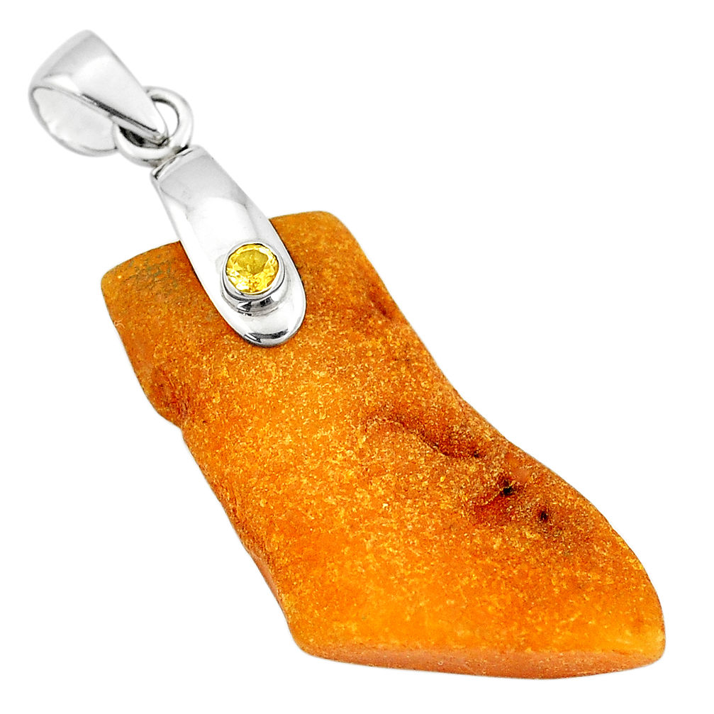 13.63cts natural orange baltic amber citrine 925 sterling silver pendant p10596