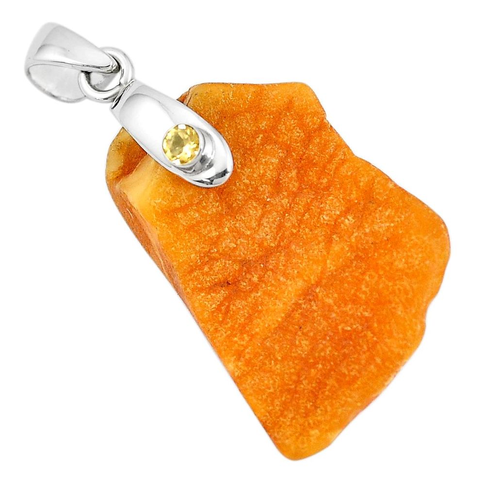 15.34cts natural yellow amber bone citrine 925 sterling silver pendant p10597