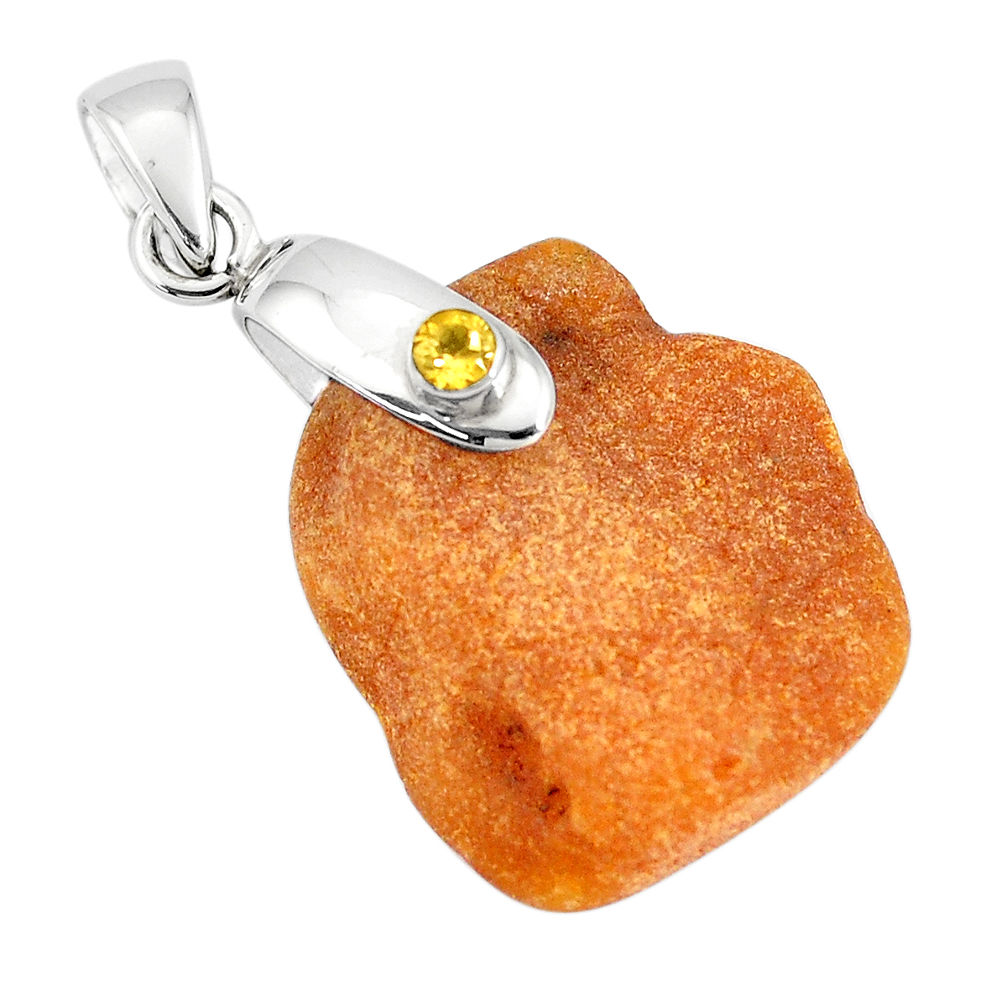 12.99cts natural orange baltic amber citrine 925 sterling silver pendant p10598