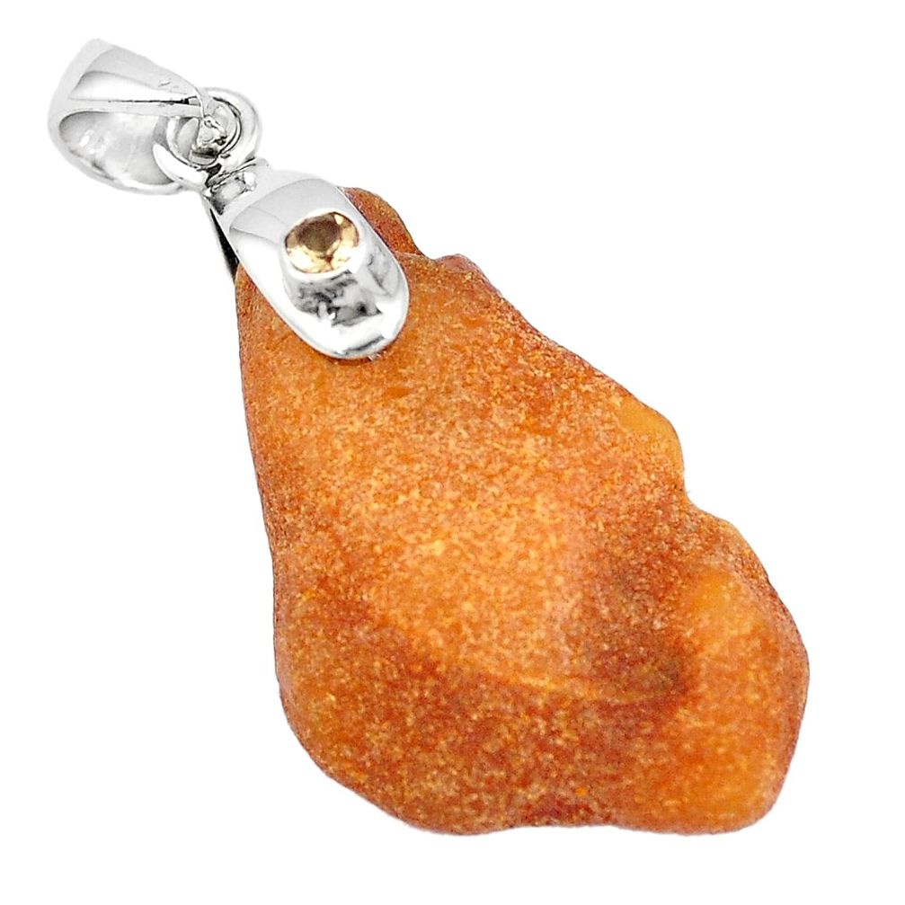 925 sterling silver 16.04cts natural orange baltic amber citrine pendant p10599