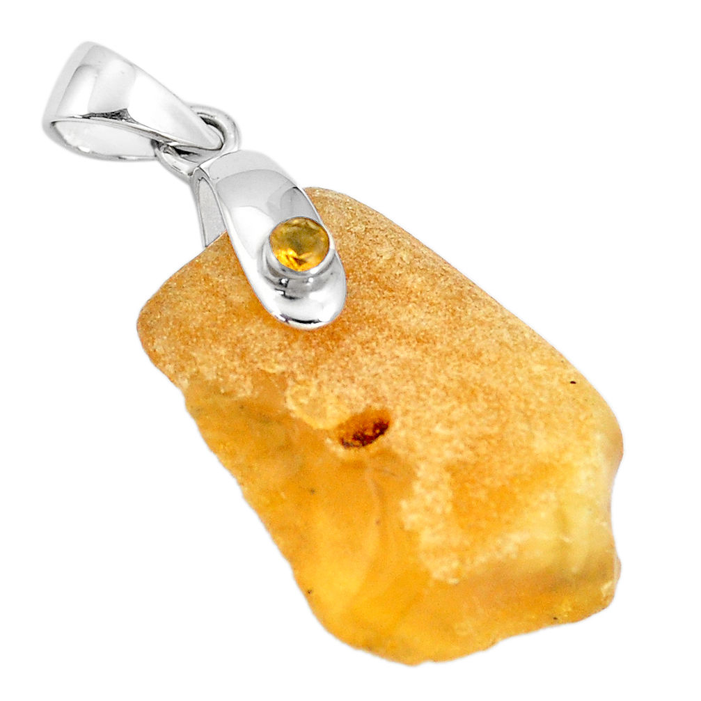 14.85cts natural orange baltic amber citrine 925 sterling silver pendant p10600