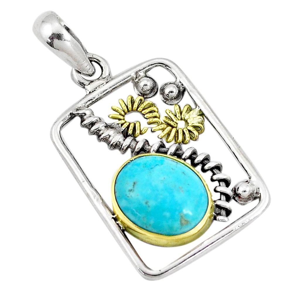 Victorian green arizona mohave turquoise 925 silver two tone pendant p10680