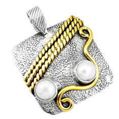 925 silver 2.81cts victorian natural white pearl round two tone pendant p10688