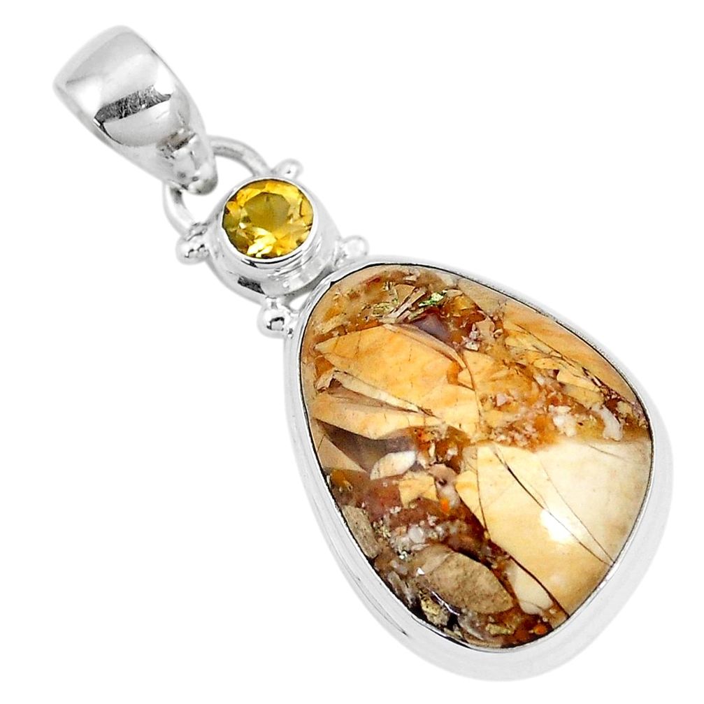 925 silver natural yellow brecciated mookaite citrine pendant jewelry p10740
