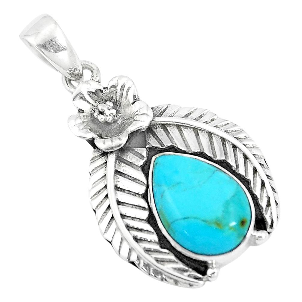 6.80cts green arizona mohave turquoise 925 sterling silver flower pendant p10782