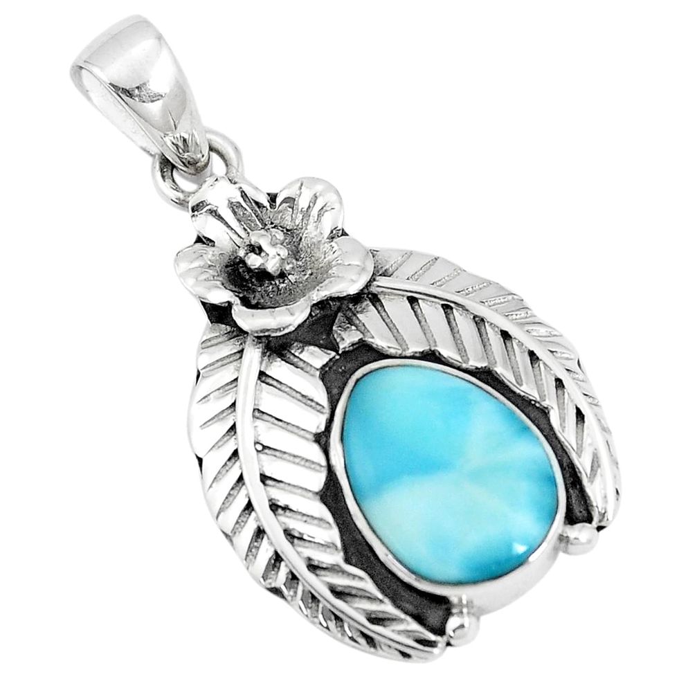 5.18cts natural blue larimar 925 sterling silver flower pendant jewelry p10784