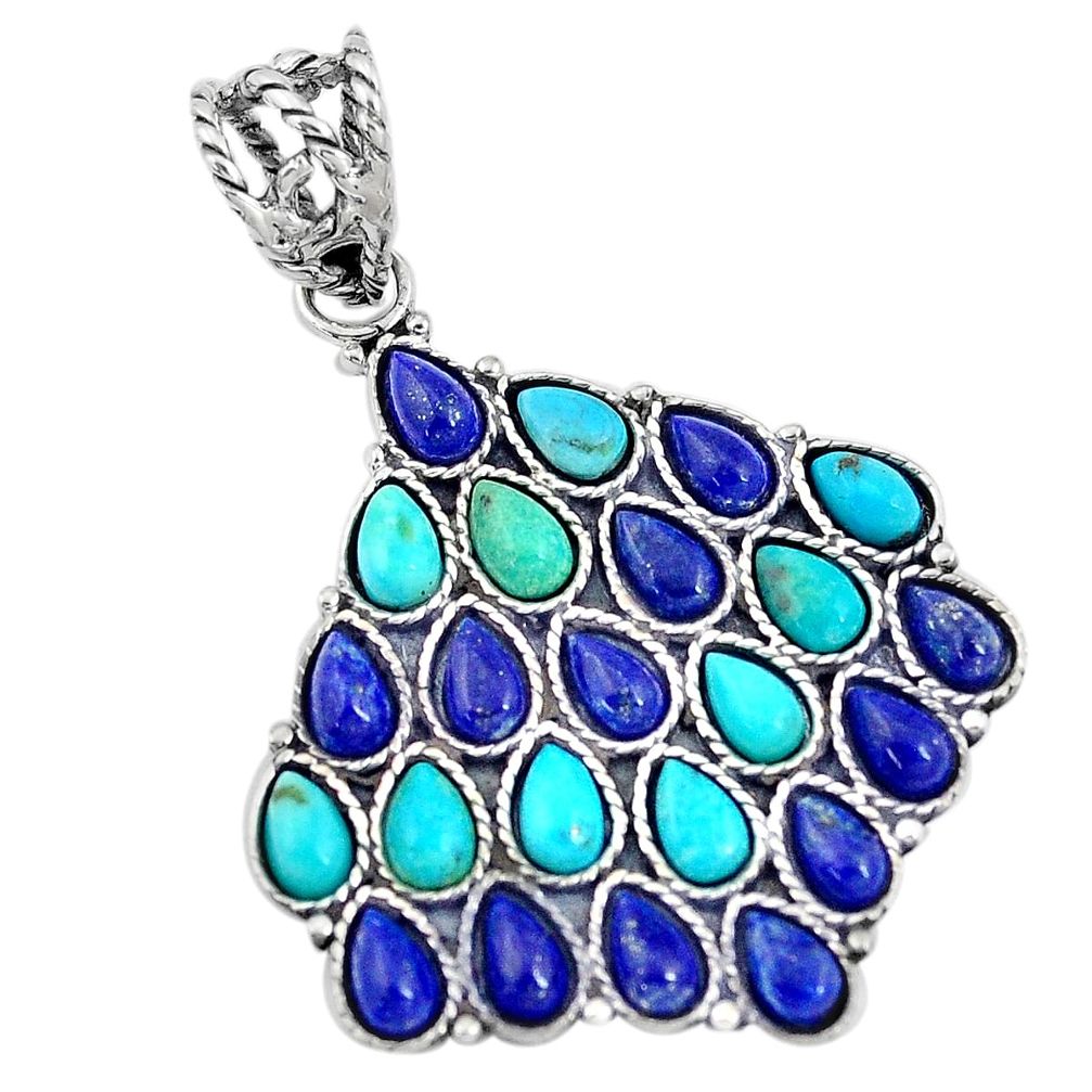 Natural blue lapis lazuli arizona mohave turquoise 925 silver pendant p10826
