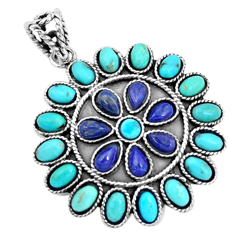 Natural blue lapis lazuli arizona mohave turquoise 925 silver pendant p10832