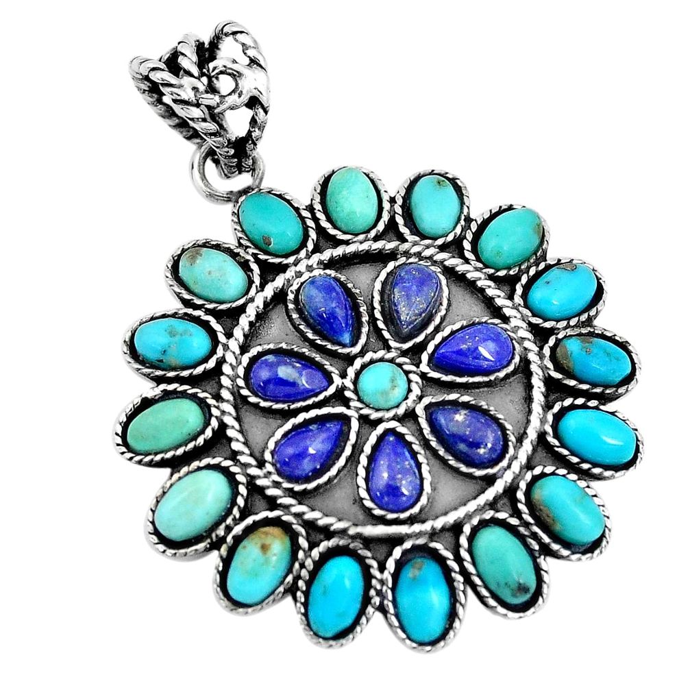 Natural blue lapis lazuli arizona mohave turquoise 925 silver pendant p10833