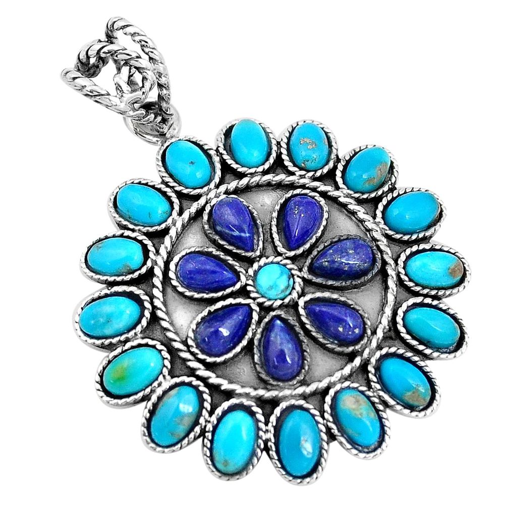 Natural blue lapis lazuli arizona mohave turquoise 925 silver pendant p10836
